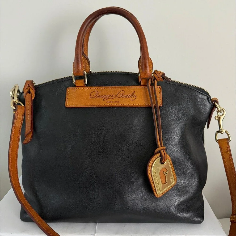 Dooney & Bourke Florentine Black/Brown Satchel Top Handle Zip Detachable Strap
